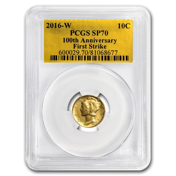 2016-W 1/10 oz Gold Mercury Dime SP-70 PCGS (Mixed Labels) 2016-W 1/10 oz Gold Mercury Dime SP-70 PCGS (Mixed Labels)
