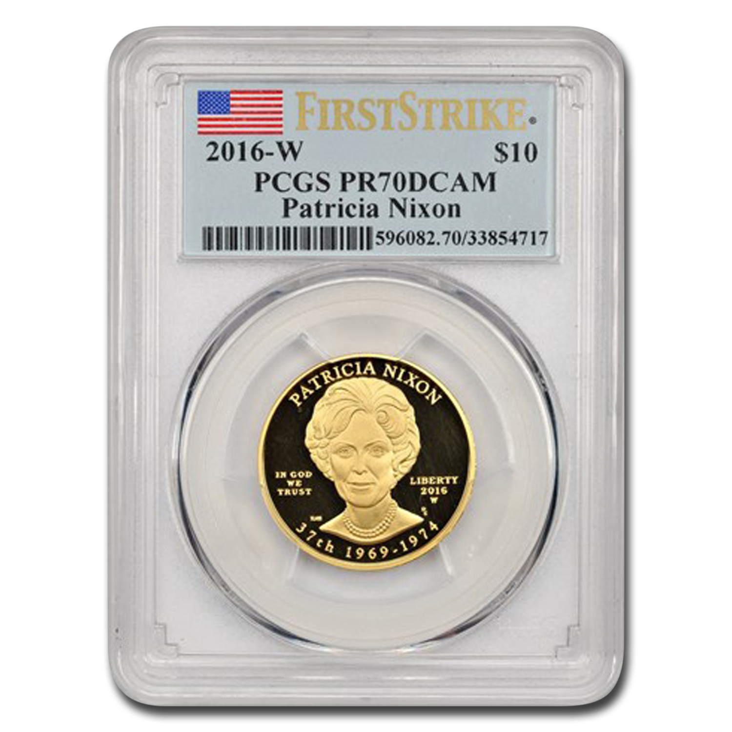 2016-W Proof $10 Gold Patricia Nixon First Spouse Box & COA No Coin 