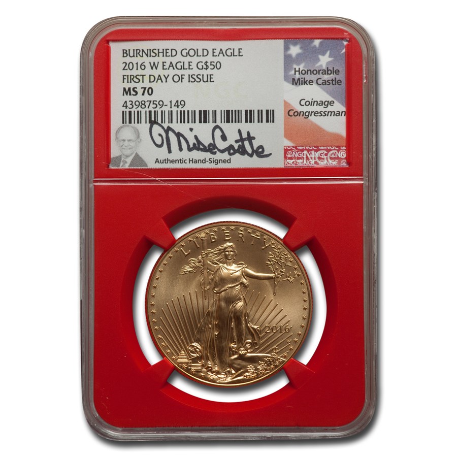 2016-W 1 oz Burnished Gold Eagle MS-70 NGC (FDI, Castle, Red)