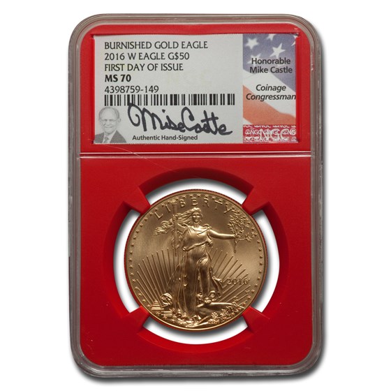2016-W 1 oz Burnished Gold Eagle MS-70 NGC (FDI, Castle, Red) 2016-W 1 oz Burnished Gold Eagle MS-70 NGC (FDI, Castle, Red)