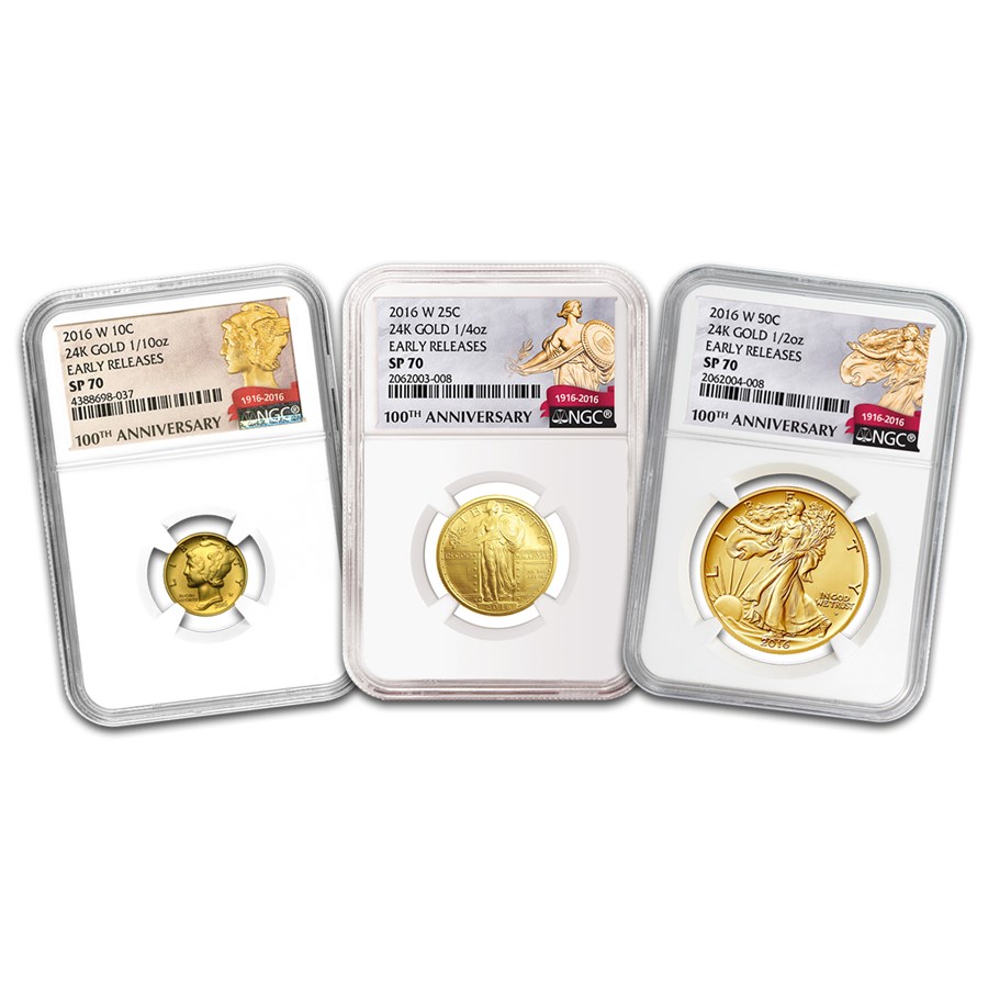 2016-W 3-Coin Centennial Gold Set: Dime, Quarter, Half SP-70 NGC