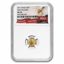 2017 1/10 oz American Gold Eagle MS-70 NGC (Eagle Label, FR)