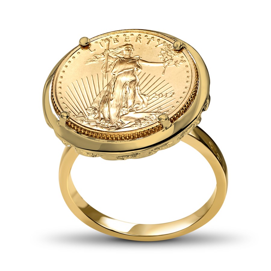 2017 1/10 oz Gold Eagle Ring (Polished-Prong)