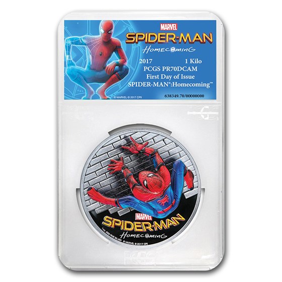 2017 1 Kilo Ag $100 SPIDERMAN™ Homecoming HR PR-70 PCGS (FD) 2017 1 Kilo Ag $100 SPIDERMAN™ Homecoming HR PR-70 PCGS (FD)