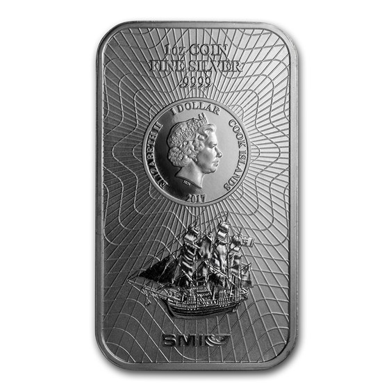 2017 1 oz Silver Cook Islands Bounty Coin Bar (.9999 Fine) 2017 1 oz Silver Cook Islands Bounty Coin Bar (.9999 Fine)