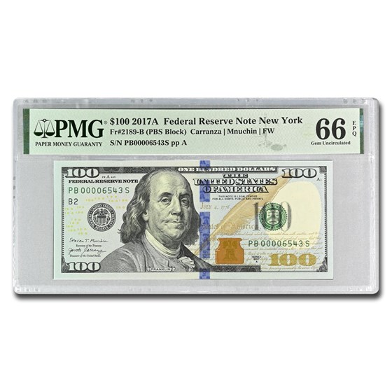 2017-A (B-New York) $100 FRN Gem CU-66 EPQ PMG (Fr#2189-B) 2017-A (B-New York) $100 FRN Gem CU-66 EPQ PMG (Fr#2189-B)