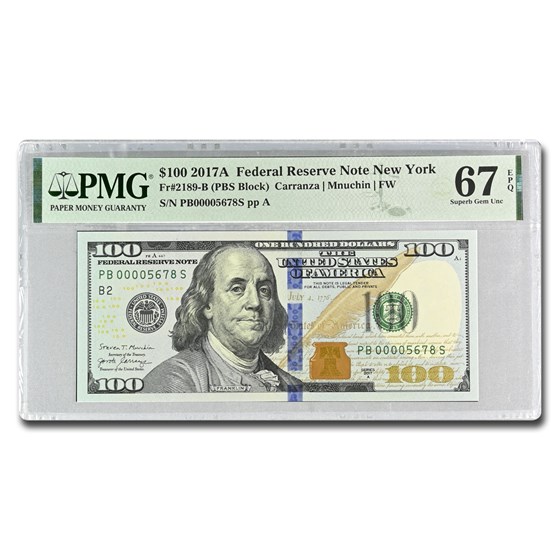 2017-A (B-New York) $100 FRN Gem CU-67 EPQ PMG (Fr#2189-B) 2017-A (B-New York) $100 FRN Gem CU-67 EPQ PMG (Fr#2189-B)