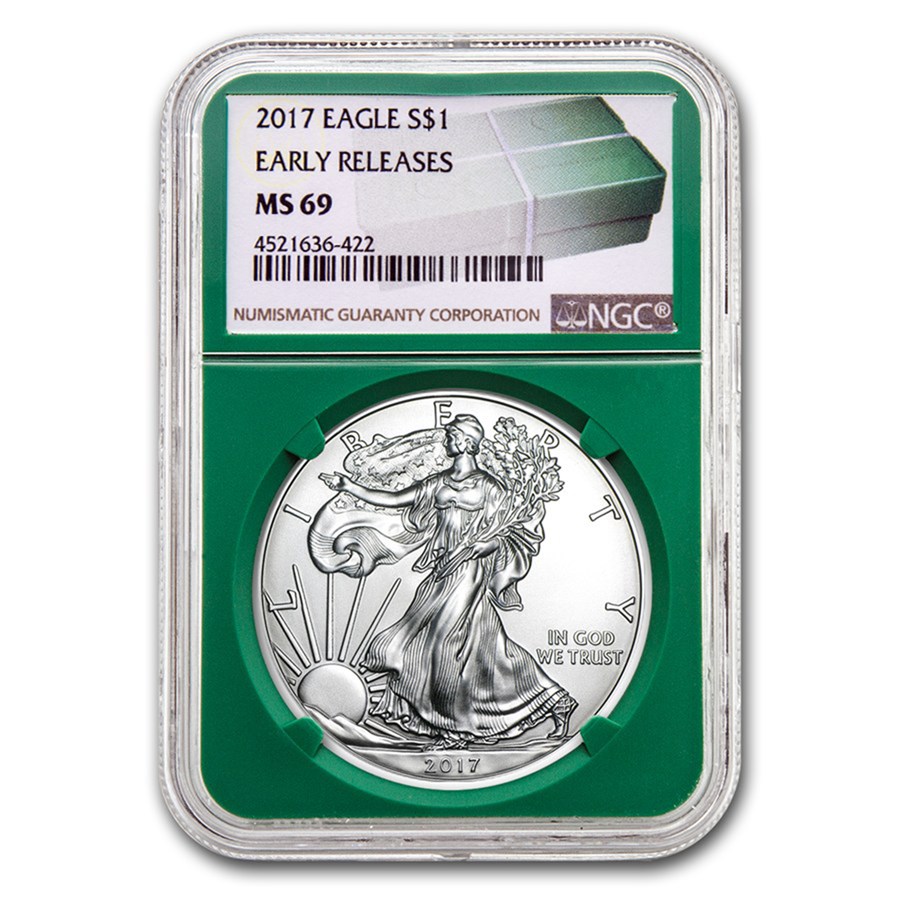 2017 American Silver Eagle MS-69 NGC (ER, Green Holder)