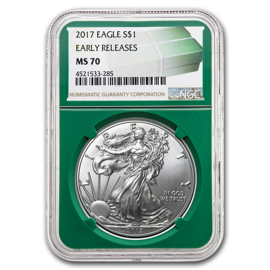 2017 American Silver Eagle MS-70 NGC (ER, Green Holder)