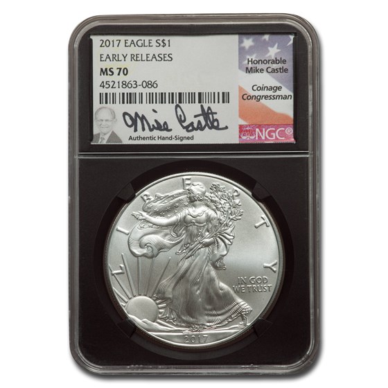 2017 American Silver Eagle MS-70 NGC (ER, Mike Castle Signed) 2017 American Silver Eagle MS-70 NGC (ER, Mike Castle Signed)