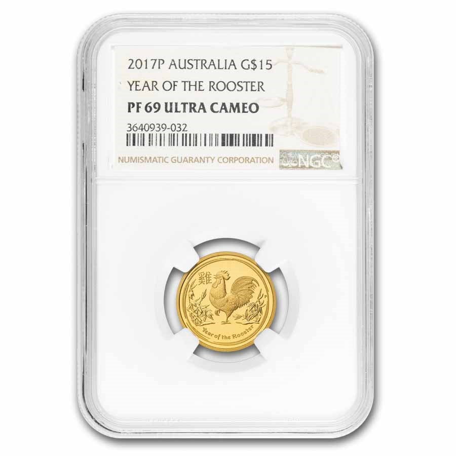 2017 AUS 1/10 oz Gold Lunar Rooster PF-69 NGC