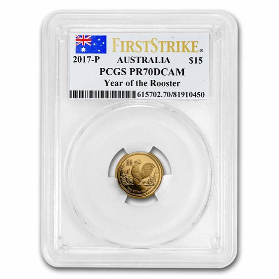 2017 AUS 1/10 oz Gold Lunar Rooster PR-70 PCGS First Strike 2017 AUS 1/10 oz Gold Lunar Rooster PR-70 PCGS First Strike