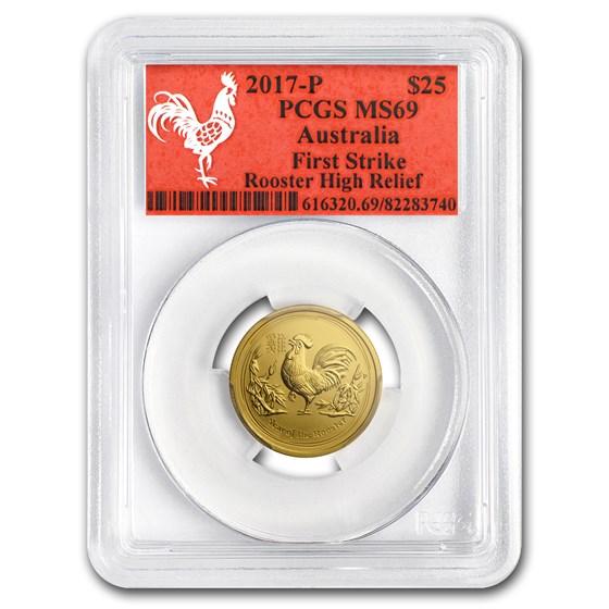 2017 AUS 1/4 oz Gold Lunar Rooster MS-69 PCGS (FS, Red Label) 2017 AUS 1/4 oz Gold Lunar Rooster MS-69 PCGS (FS, Red Label)