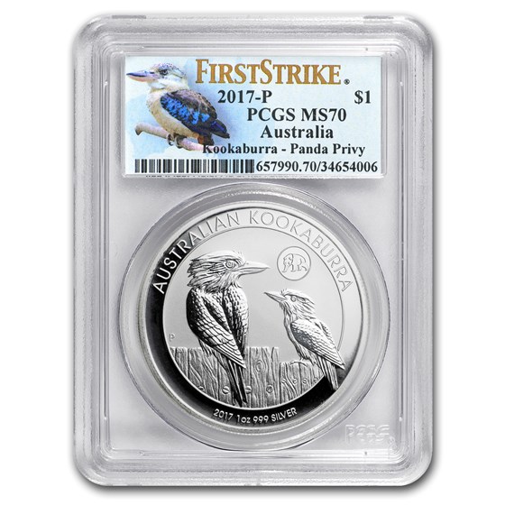 2017 AUS 1 oz Silver Kookaburra Panda Privy MS-70 PCGS (FS, Kook) 2017 AUS 1 oz Silver Kookaburra Panda Privy MS-70 PCGS (FS, Kook)