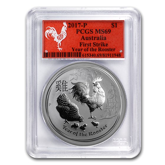 2017 AUS 1 oz Silver Lunar Rooster MS-69 PCGS (FS, Red Label) 2017 AUS 1 oz Silver Lunar Rooster MS-69 PCGS (FS, Red Label)
