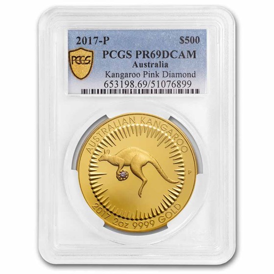 2017 AUS 2 oz Gold Proof Kangaroo Pink Diamond PR-69 DCAM PCGS 2017 AUS 2 oz Gold Proof Kangaroo Pink Diamond PR-69 DCAM PCGS
