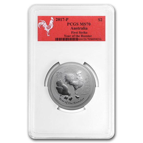 2017 AUS 2 oz Silver Lunar Rooster MS-70 PCGS (Red Label) 2017 AUS 2 oz Silver Lunar Rooster MS-70 PCGS (Red Label)