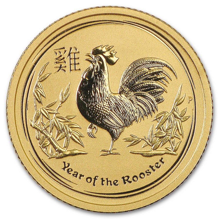 2017 Australia 1/10 oz Gold Lunar Rooster BU
