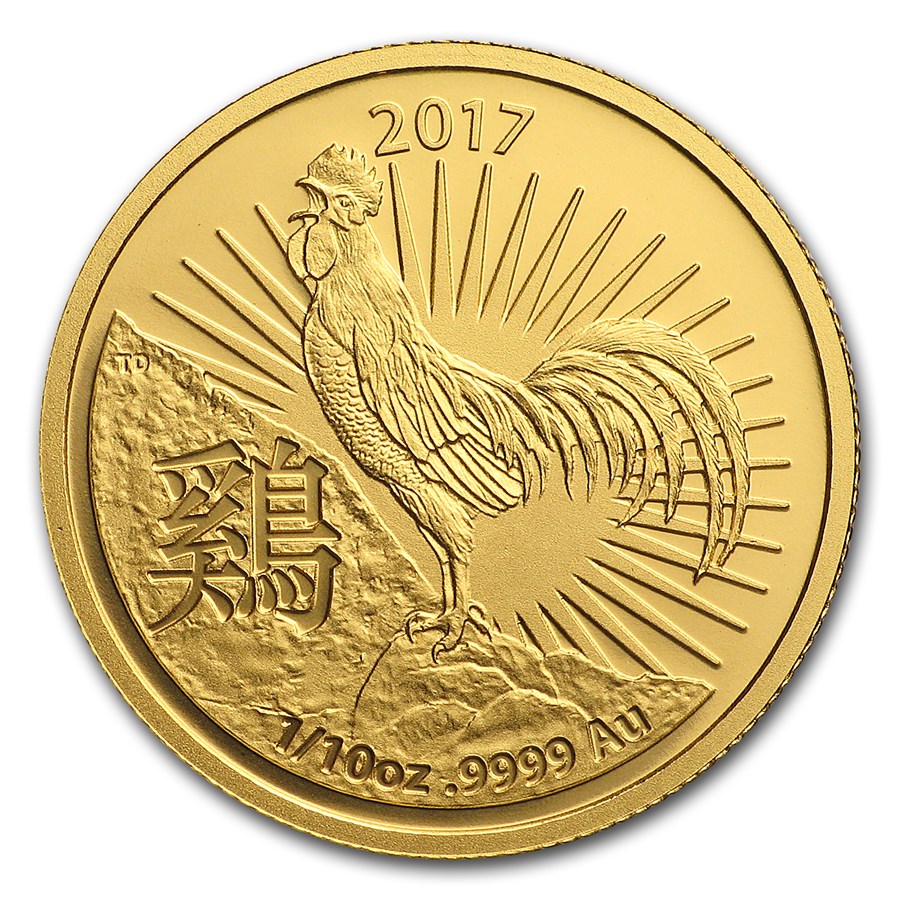2017 Australia 1/10 oz Gold Lunar Year of the Rooster BU (RAM)