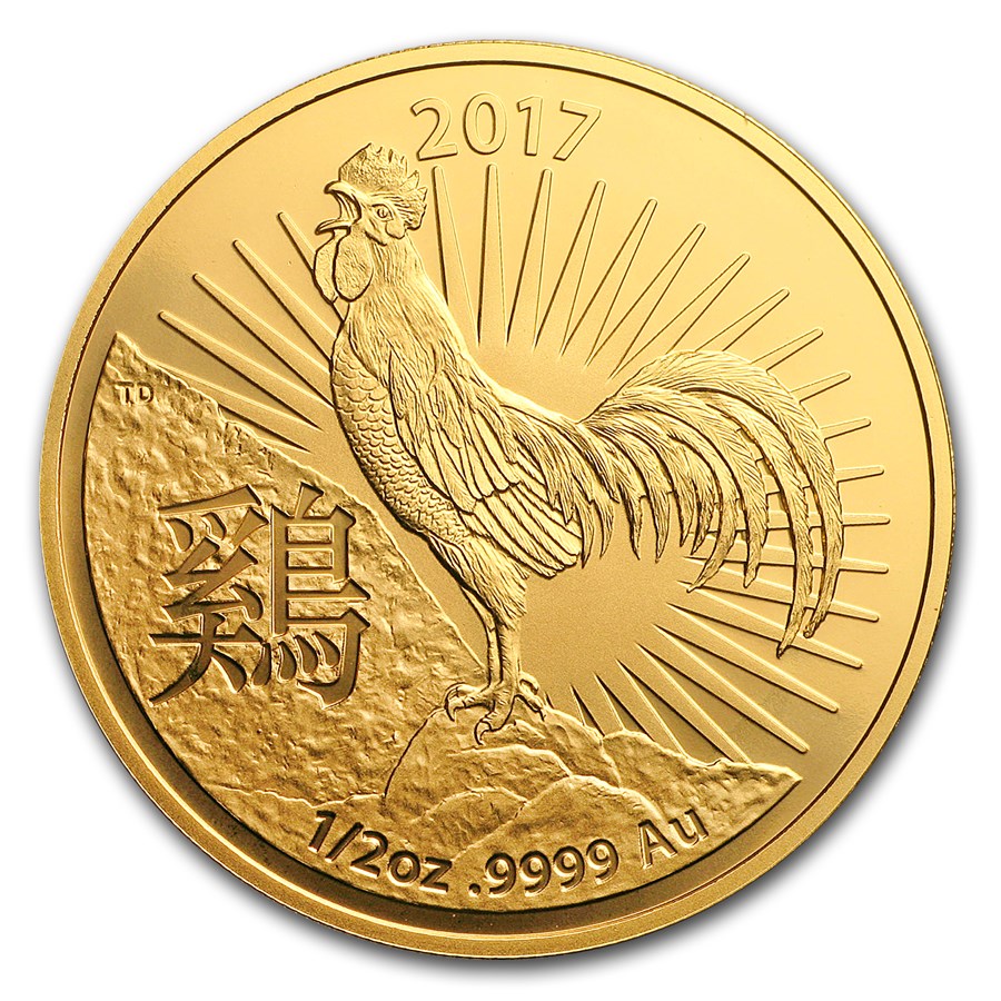 2017 Australia 1/2 oz Gold Lunar Year of the Rooster BU (RAM)