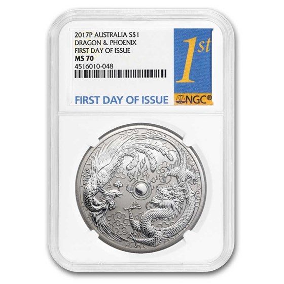 2017 Australia 1 oz Silver Dragon & Phoenix MS-70 NGC FDI 2017 Australia 1 oz Silver Dragon & Phoenix MS-70 NGC FDI