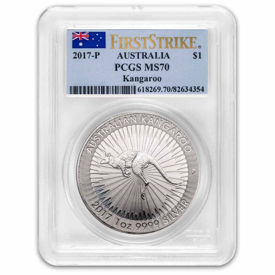 2017 Australia 1 oz Silver Kangaroo MS-70 PCGS Flag Label