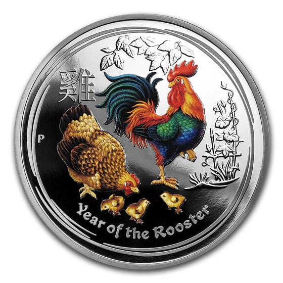 2017 Australia 1 oz Silver Lunar Rooster Proof (Colorized ...