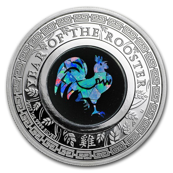 2017 Australia 1 oz Silver Opal Lunar Rooster Proof 2017 Australia 1 oz Silver Opal Lunar Rooster Proof