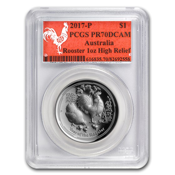 2017 Australia 1 oz Silver Rooster HR PR-70 PCGS (Red Label) 2017 Australia 1 oz Silver Rooster HR PR-70 PCGS (Red Label)