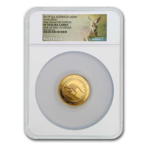 2017 Australia 2 oz Gold Proof Kangaroo Pink Diamond PF-70 NGC 2017 Australia 2 oz Gold Proof Kangaroo Pink Diamond PF-70 NGC