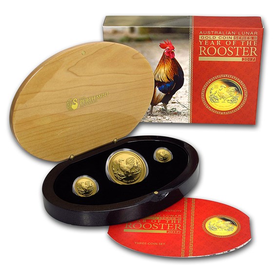 2017 Australia 3-Coin Gold Lunar Rooster Proof Set (1.35 oz) 2017 Australia 3-Coin Gold Lunar Rooster Proof Set (1.35 oz)