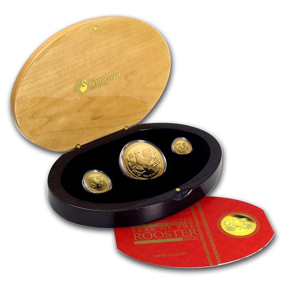2017 Australia 3-Coin Gold Lunar Rooster Proof Set (1.35 oz) 2017 Australia 3-Coin Gold Lunar Rooster Proof Set (1.35 oz)
