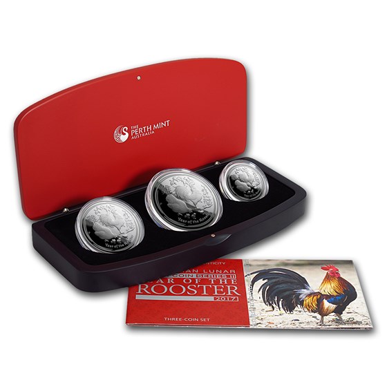 2017 Australia 3-Coin Silver Lunar Rooster Proof Set 2017 Australia 3-Coin Silver Lunar Rooster Proof Set