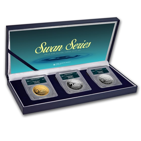 2017 Australia Swan 3-Coin Set MS/PF-70 PCGS (FS, Swan Label)