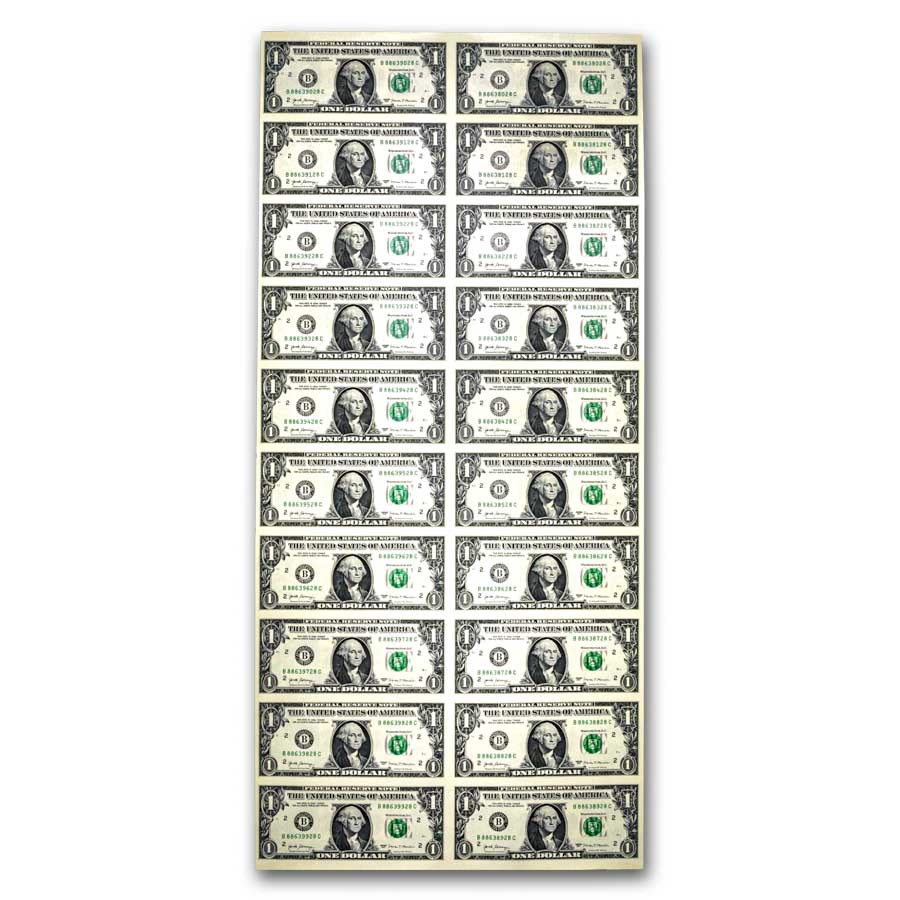 2017 (B-New York) $1.00 FRN CU (Fr#3003-B) 20 Uncut sheet