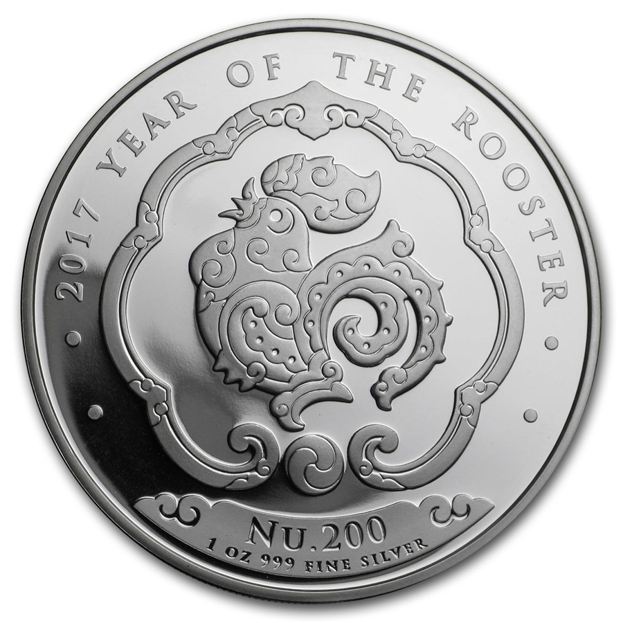 2017 Bhutan 1 oz Silver Lunar Rooster BU