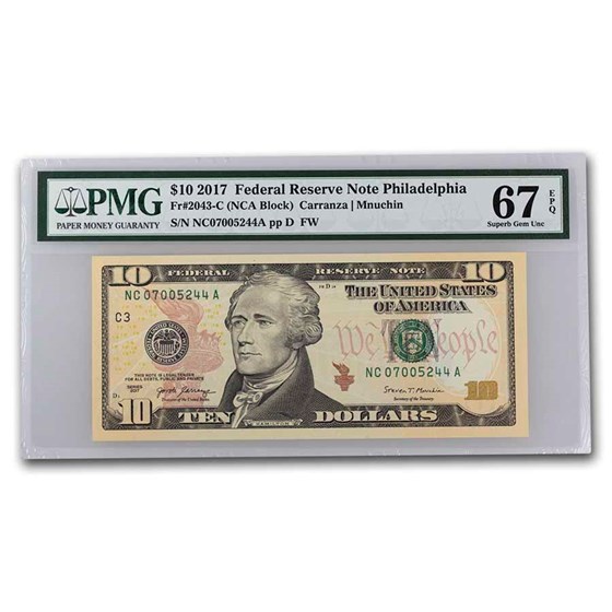 2017 (C-Philadelphia) $10 FRN Gem CU-67 EPQ PMG (Fr#2043-C) 2017 (C-Philadelphia) $10 FRN Gem CU-67 EPQ PMG (Fr#2043-C)