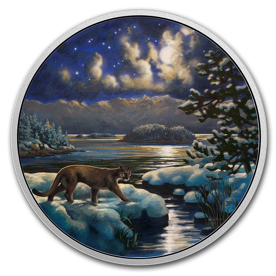 2017 Canada 2 oz Silver $30 Animals in the Moonlight: Cougar