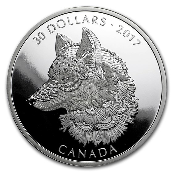 2017 Canada 2 oz Silver $30 Zentangle Art: The Great Grey Wolf