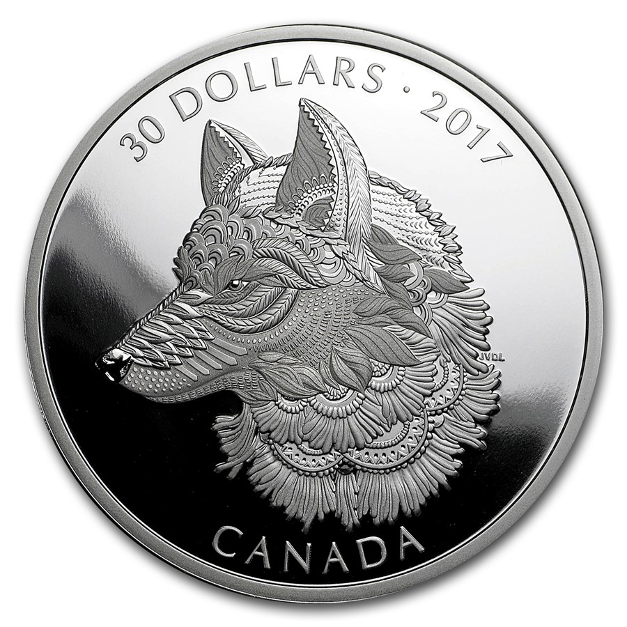 2017 Canada 2 oz Silver $30 Zentangle Art: The Great Grey Wolf