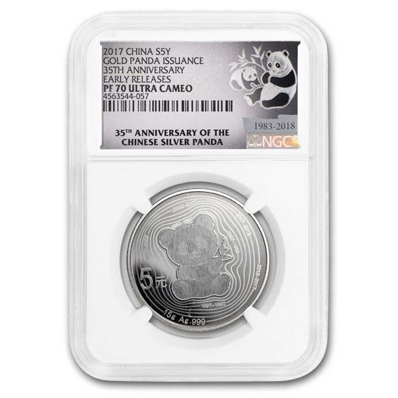 2017 China 15 g Silver 35th Anniv. of Gold Panda PF-70 NGC (ER) 2017 China 15 g Silver 35th Anniv. of Gold Panda PF-70 NGC (ER)