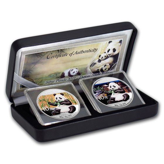 2017 China 2-Coin 30 gram Silver Colorized Panda Day/Night Set 2017 China 2-Coin 30 gram Silver Colorized Panda Day/Night Set