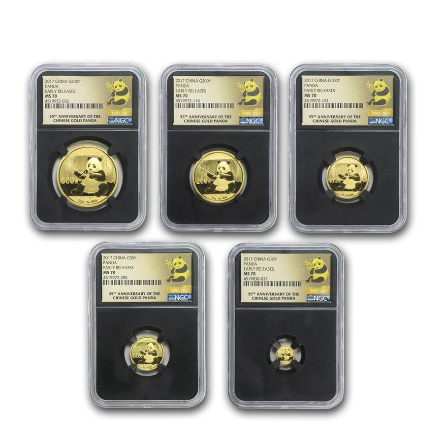 2017 China 5-Coin Gold Panda Set MS-70 NGC (Early Releases)