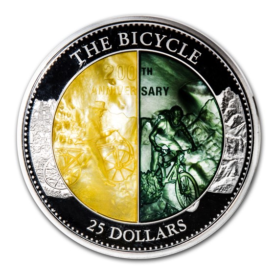 2017 Cook Isl 5 oz Silver Mother of Pearl 200th Anniv of Bicycle 2017 Cook Isl 5 oz Silver Mother of Pearl 200th Anniv of Bicycle