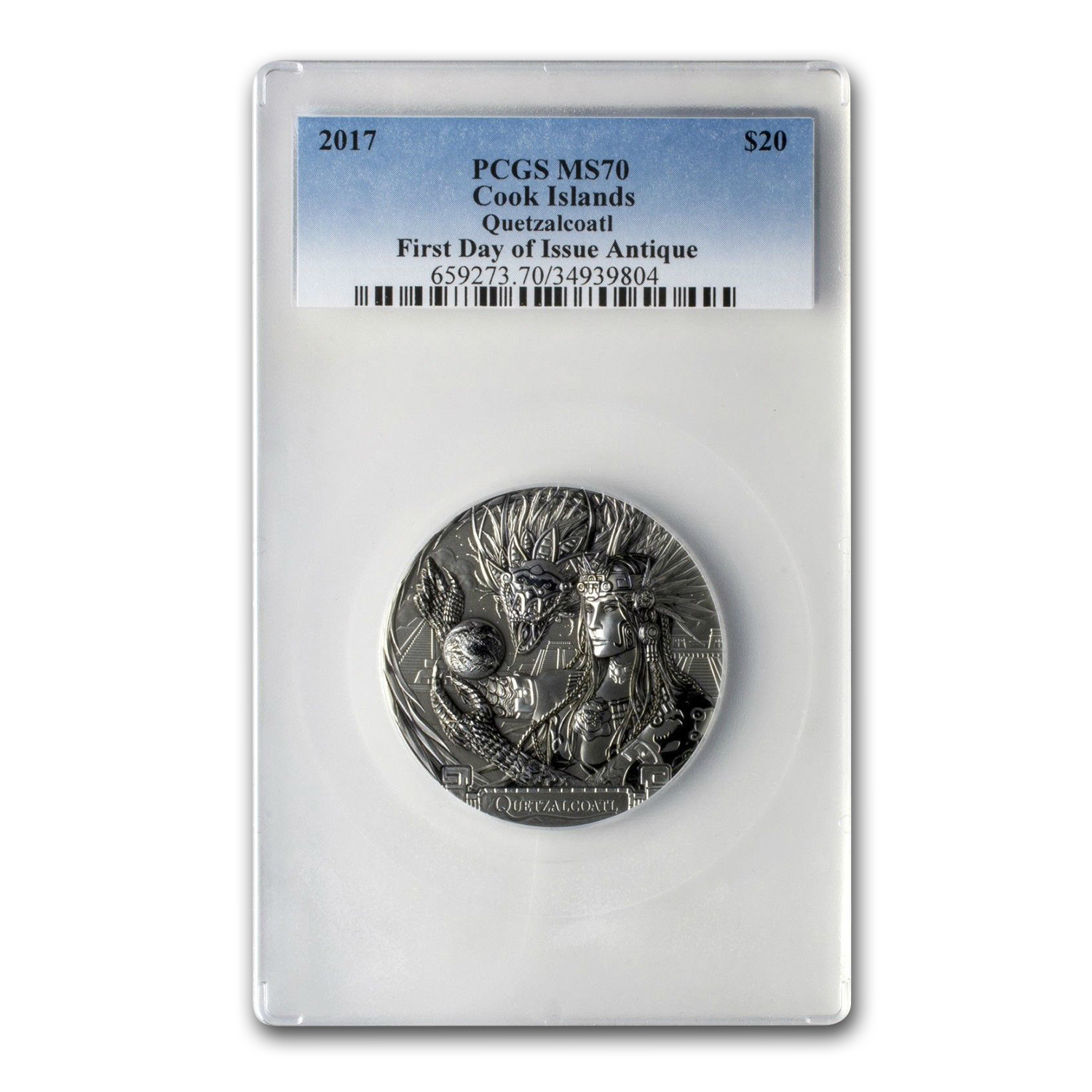 Buy 2017 Cook Islands 3 oz Silver Quetzalcoatl Aztec MS-70 PCGS