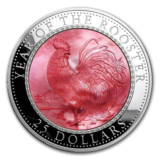 2017 Cook Islands 5 oz Silver Mother of Pearl Year of the Rooster 2017 Cook Islands 5 oz Silver Mother of Pearl Year of the Rooster