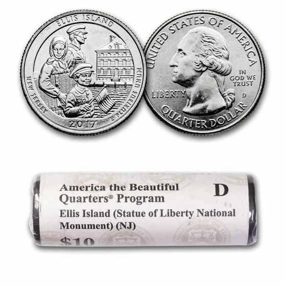 2017-D ATB Quarter Ellis Island National Monument 40-Coin Roll BU 2017-D ATB Quarter Ellis Island National Monument 40-Coin Roll BU