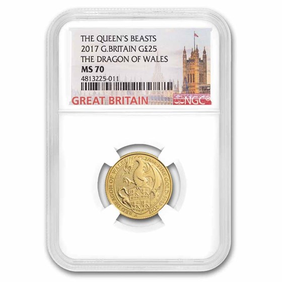 2017 GB 1/4 oz Gold Queen's Beasts The Dragon MS-70 NGC 2017 GB 1/4 oz Gold Queen's Beasts The Dragon MS-70 NGC