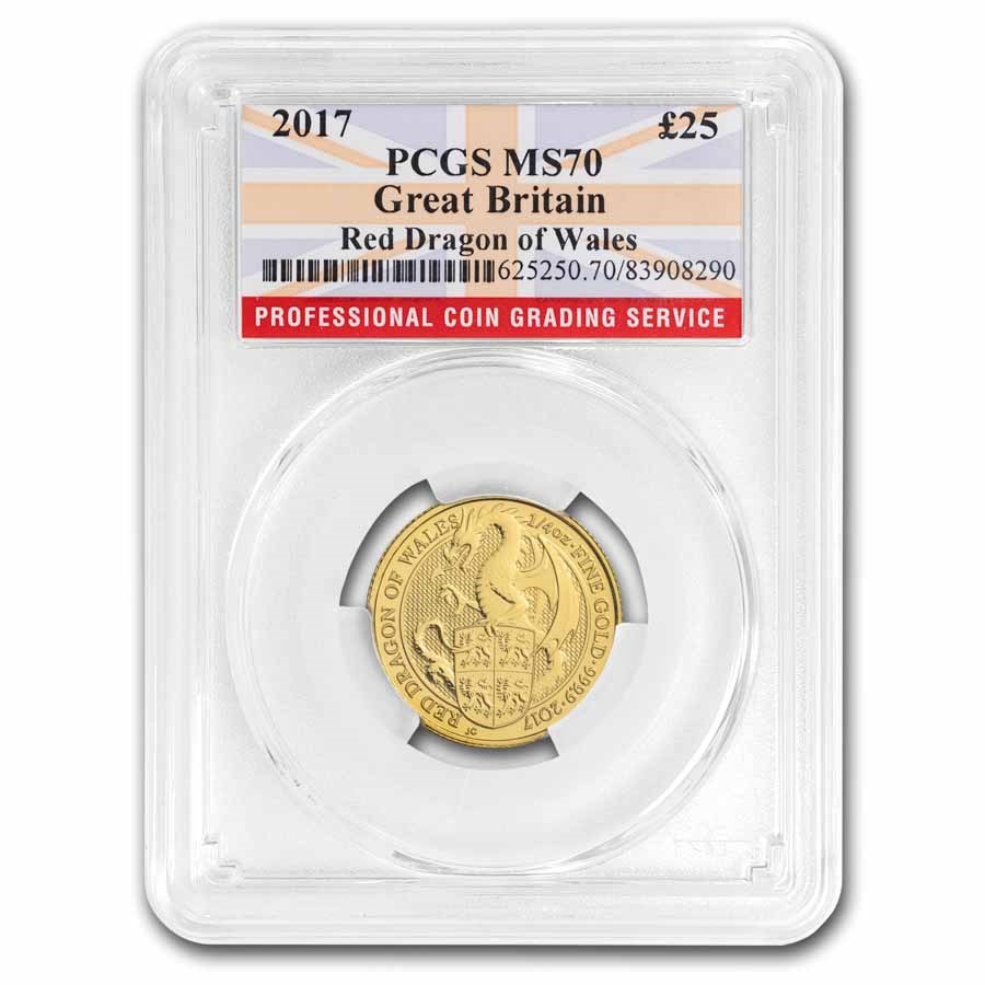 2017 GB 1/4 oz Gold Queen's Beasts The Dragon MS-70 PCGS