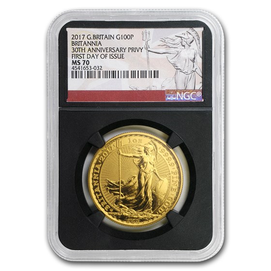 2017 GB 1 oz Gold Britannia 30th Anniv MS-70 NGC (First Day) 2017 GB 1 oz Gold Britannia 30th Anniv MS-70 NGC (First Day)